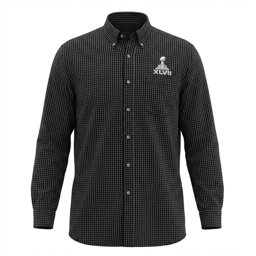 NFL Super Bowl XLVII ANTIGUA Esteem‎ Dress Shirt Men's XL Navy Check Button Down